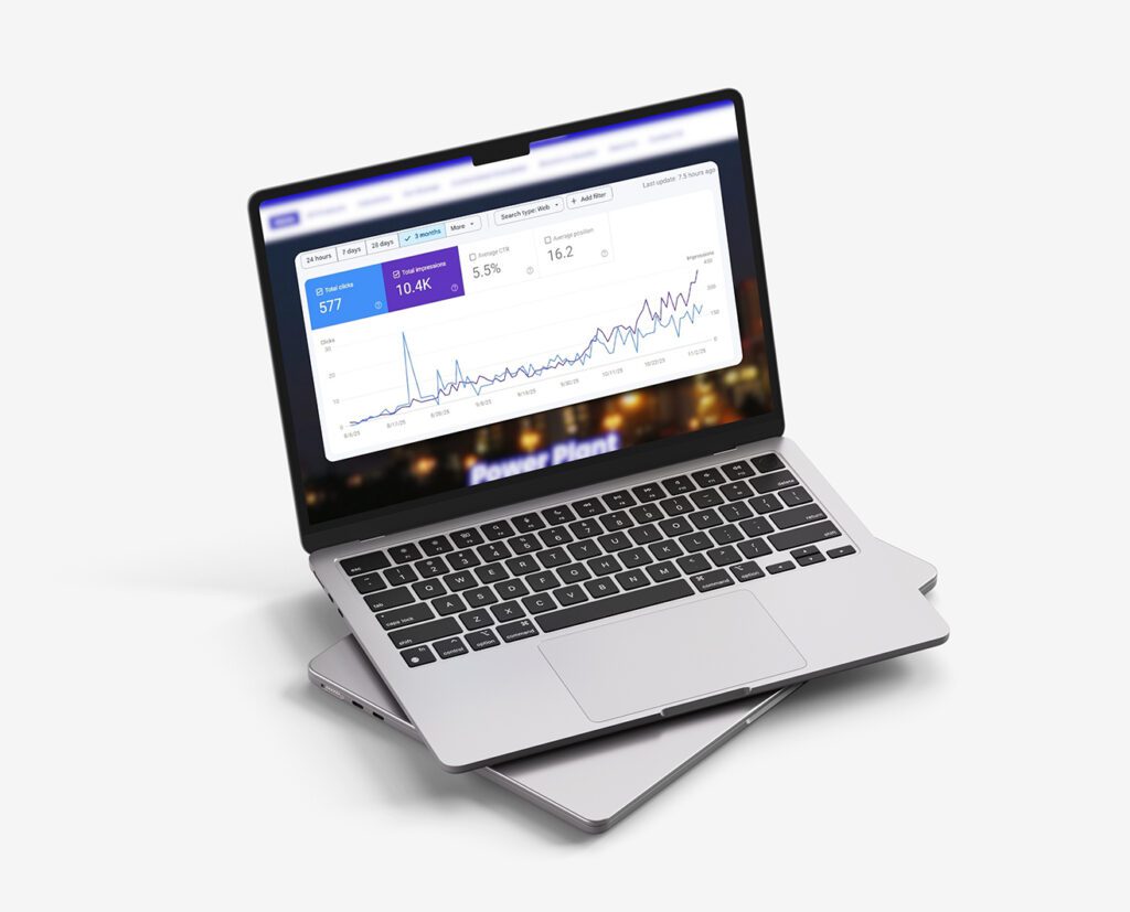 Search Engine & GMB Optimization dashboard showing performance analytics