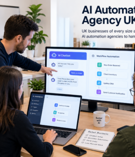 AI automation agency UK team setting up chatbot and workflow automation for a retail business